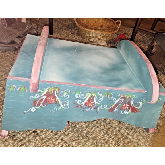 VTG Wooden Rocking Doll Cradle Crib Handmade 20" Primitive Doll Furniture 50s - Picture 14 of 16